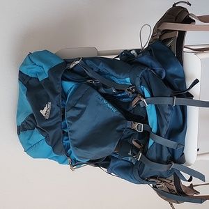 Gregory Deva 70 backpack, blue and turquoise, 8 exterior pockets